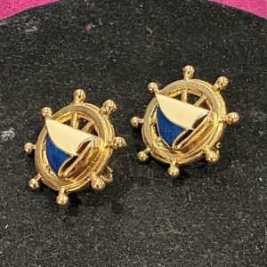 Avon Gold and Blue Sailboat Earrings